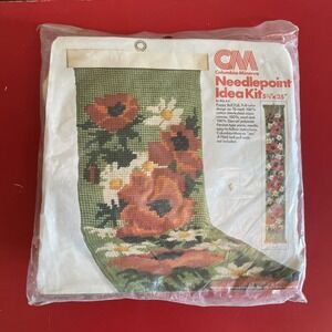 Vintage 1976 Poppy Bell Pull Columbia‎ Minerva Needlepoint Idea Kit 10 Mesh